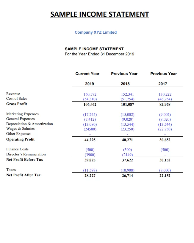 Basic Income Statement Template