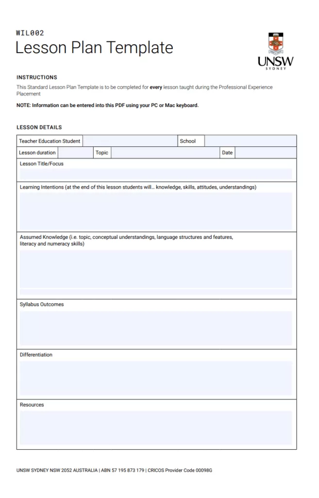 Blank Lesson Plan Template