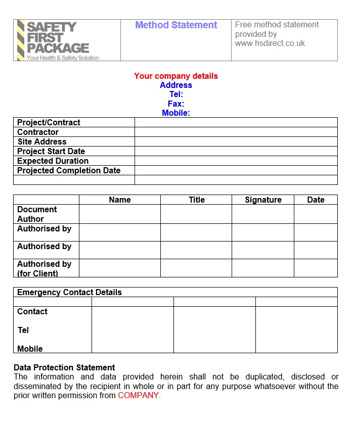 Blank Method Statement Template