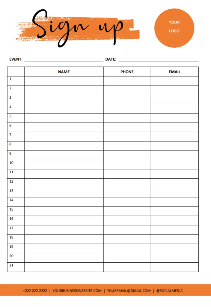 Blank Signup Sheet Template