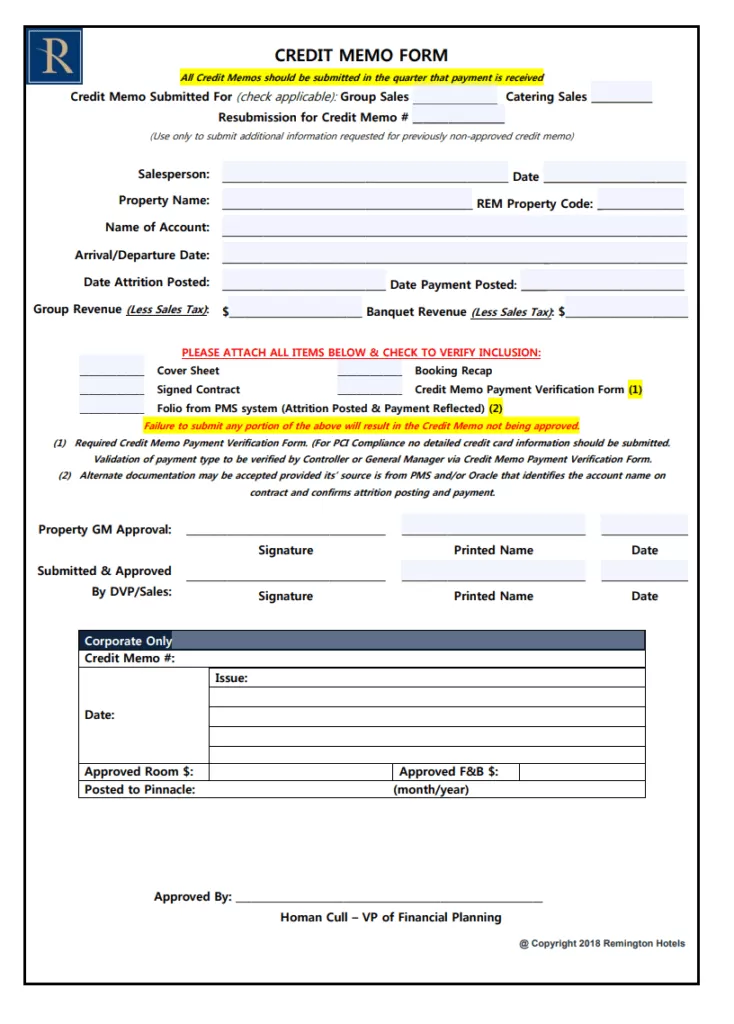 Credit Memo Form