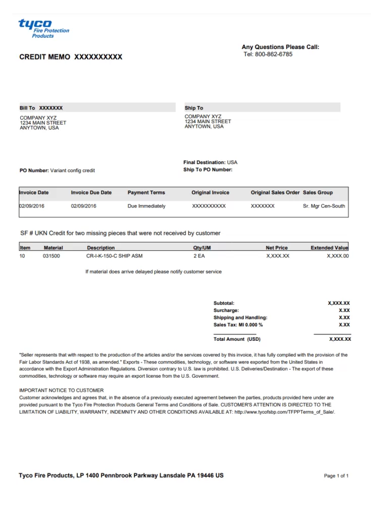 Credit Memo Format