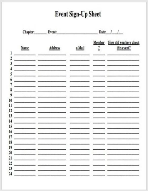 Event Signup Sheet Template