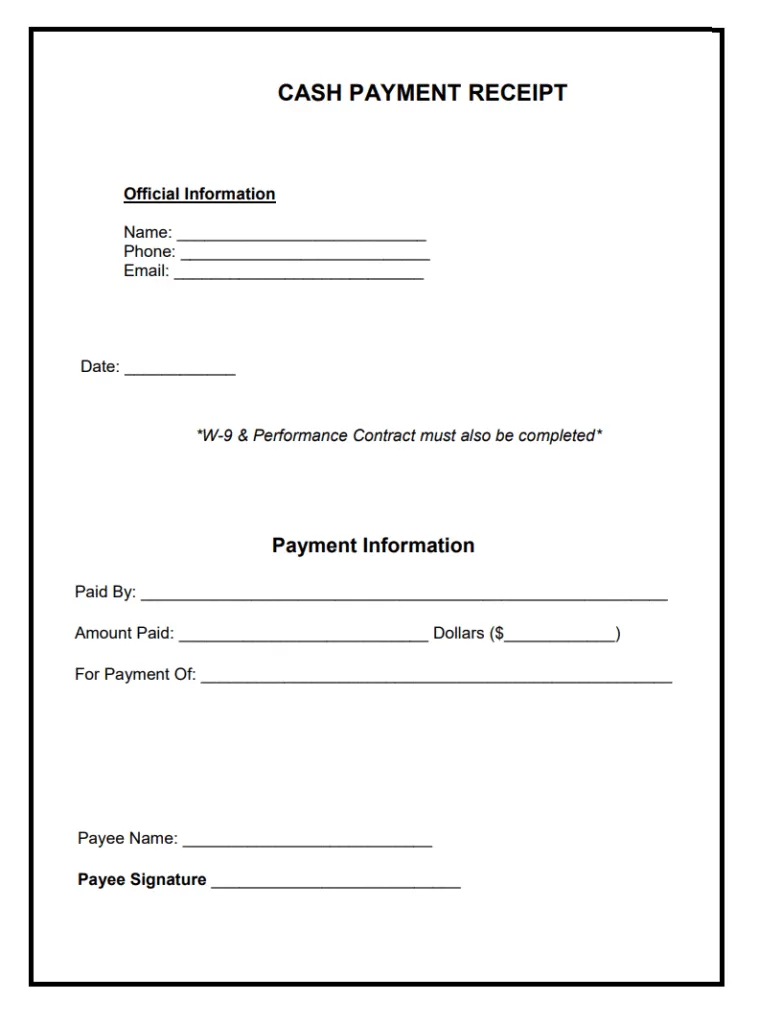 Free Cash Payment Receipt Template