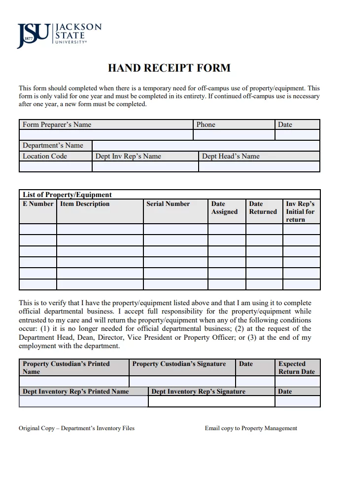 Free Hand Receipt Template