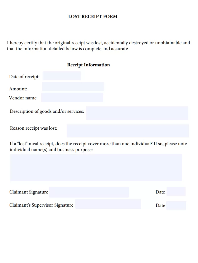 Free Lost Receipt Form