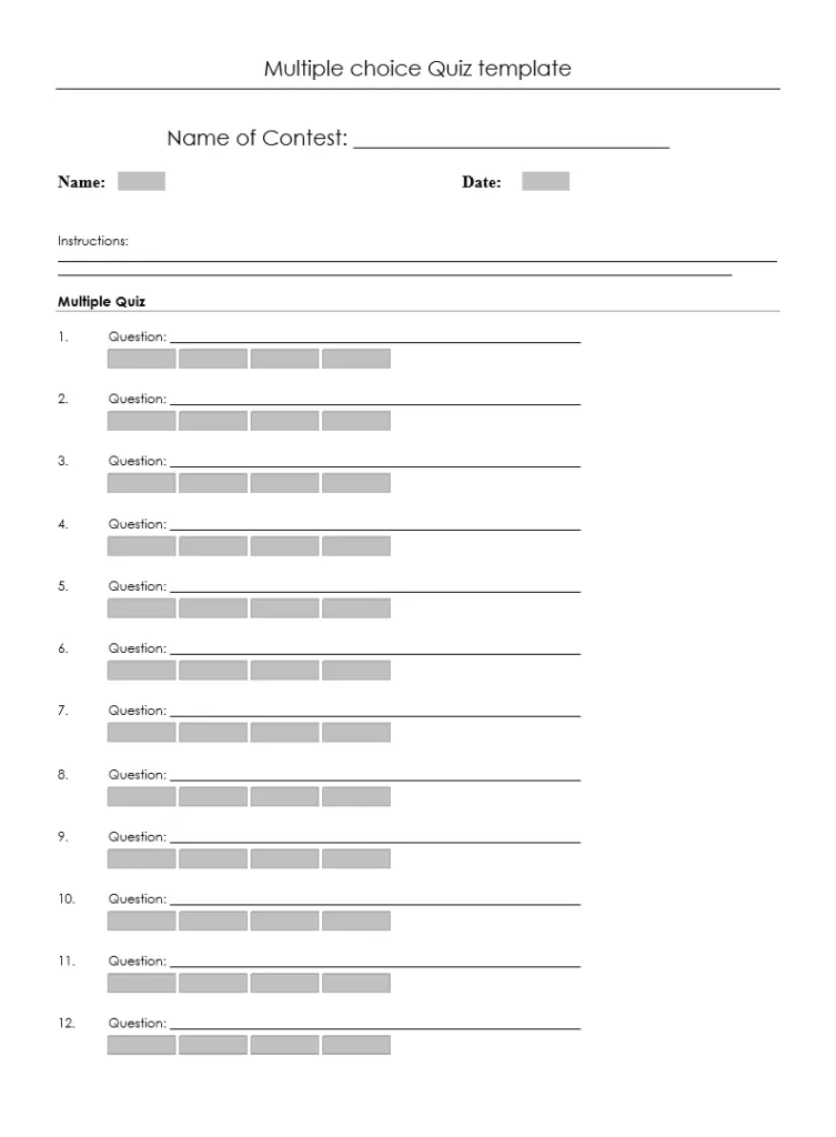 Free Multiple Choice Quiz Template