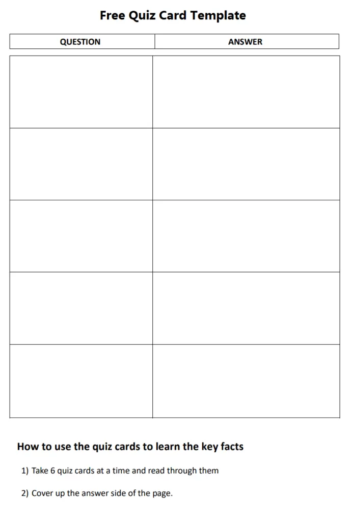 Free Quiz Card Template