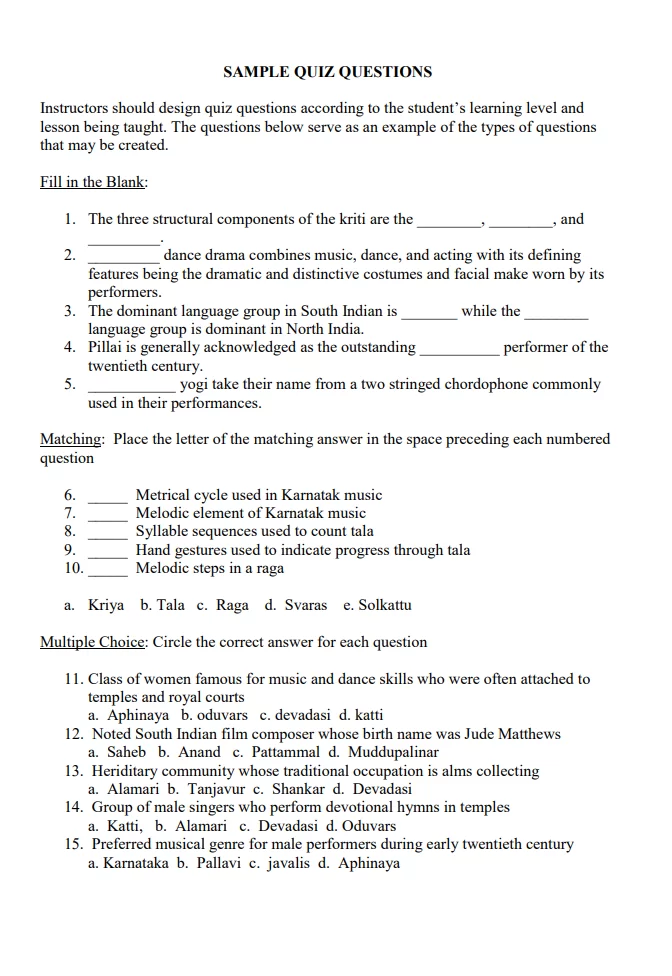 Free Quiz Questions Sample