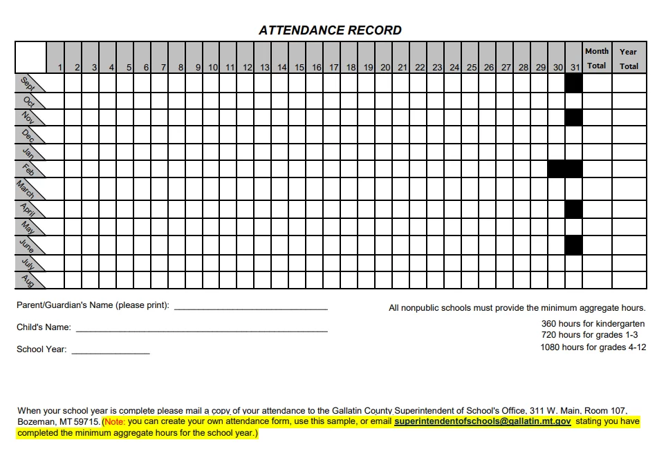 Free School Attendance Form