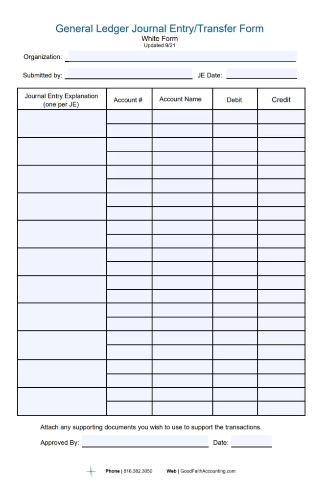 General Ledger Journal Entry Form