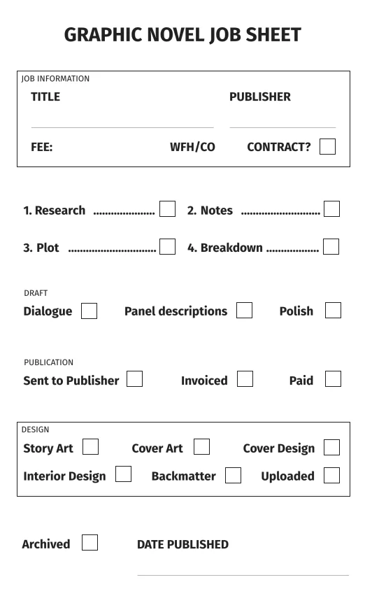 Graphic Novel Job Sheet Template