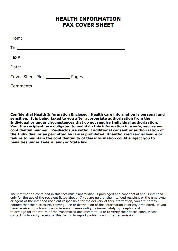 Health Information Fax Sheet Template