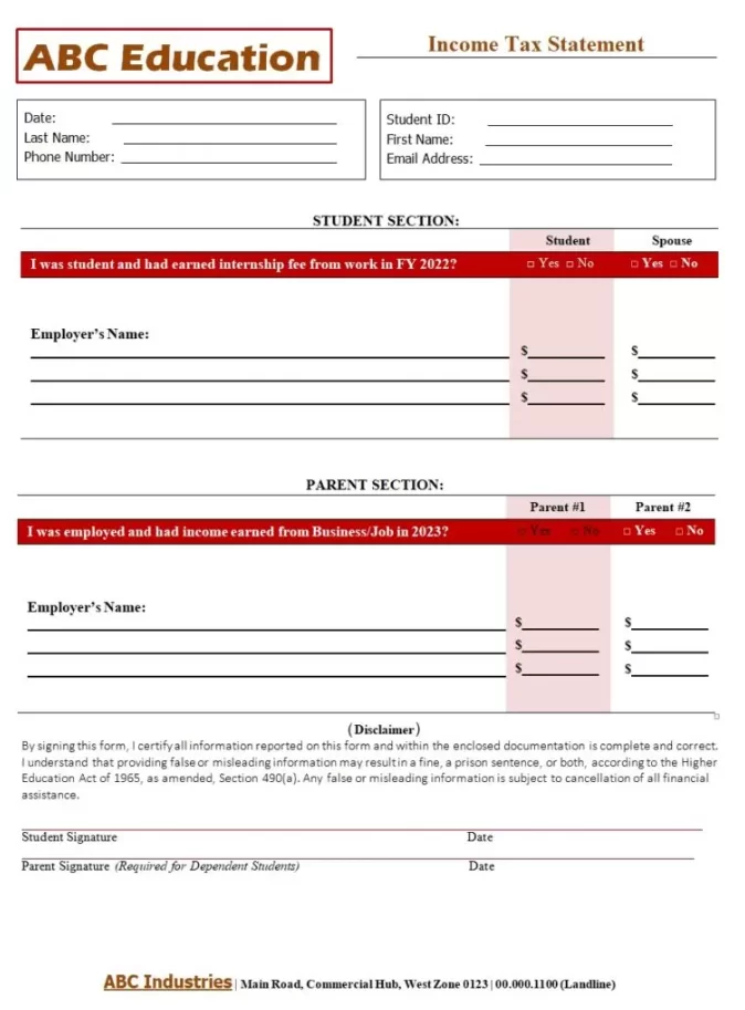 Income Tax Statement Template