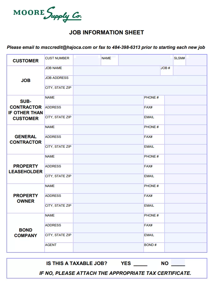 Job Information Sheet Template