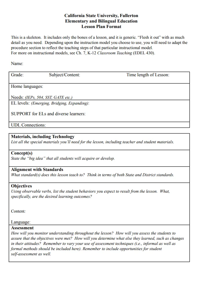 Lesson Plan Format