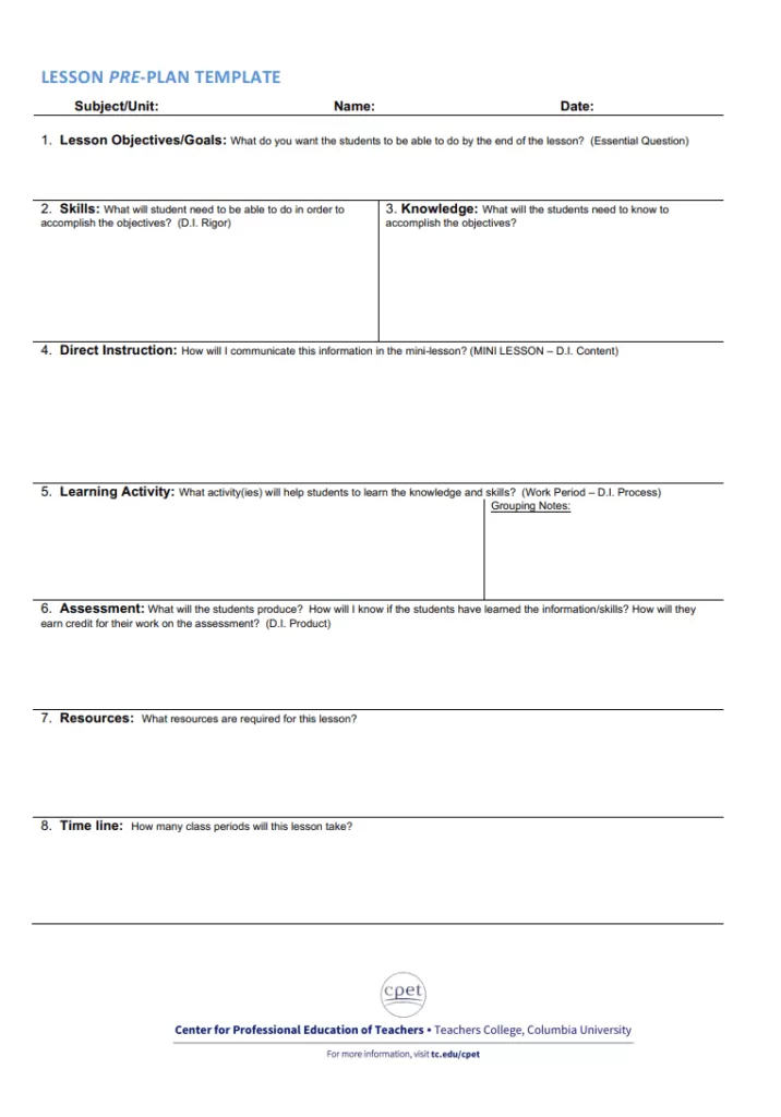 Lesson Planner Template