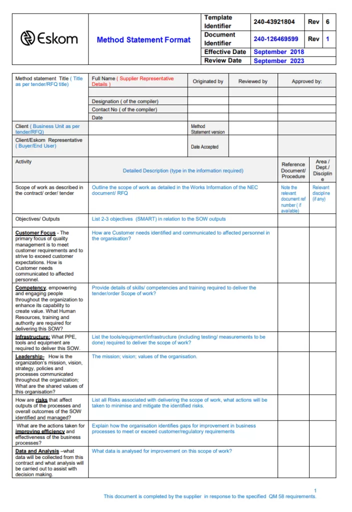 Method Statement Format