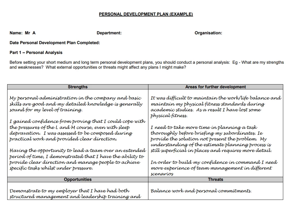 Personal Development Plan Example