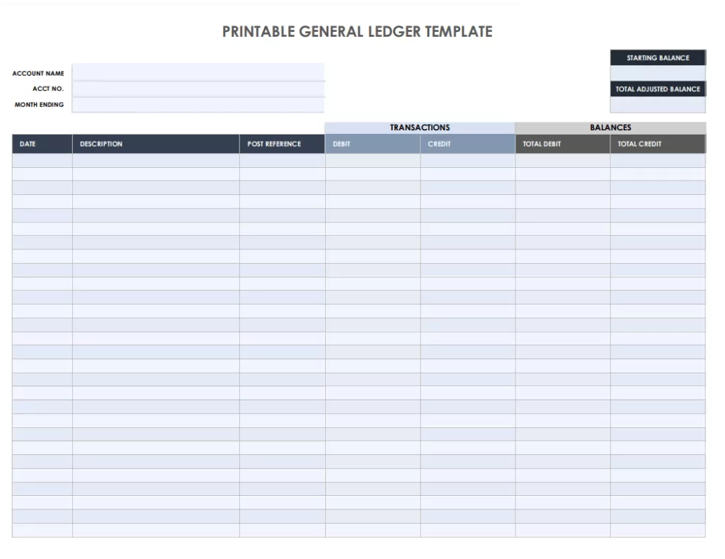 Printable General Ledger Template