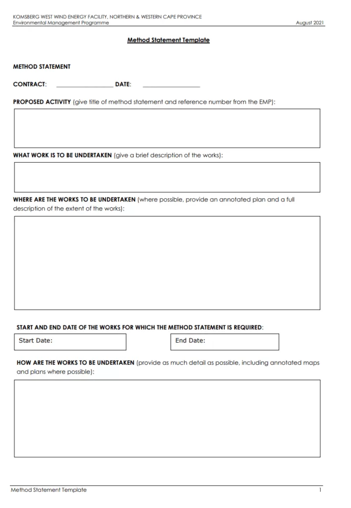 Printable Method Statement Template