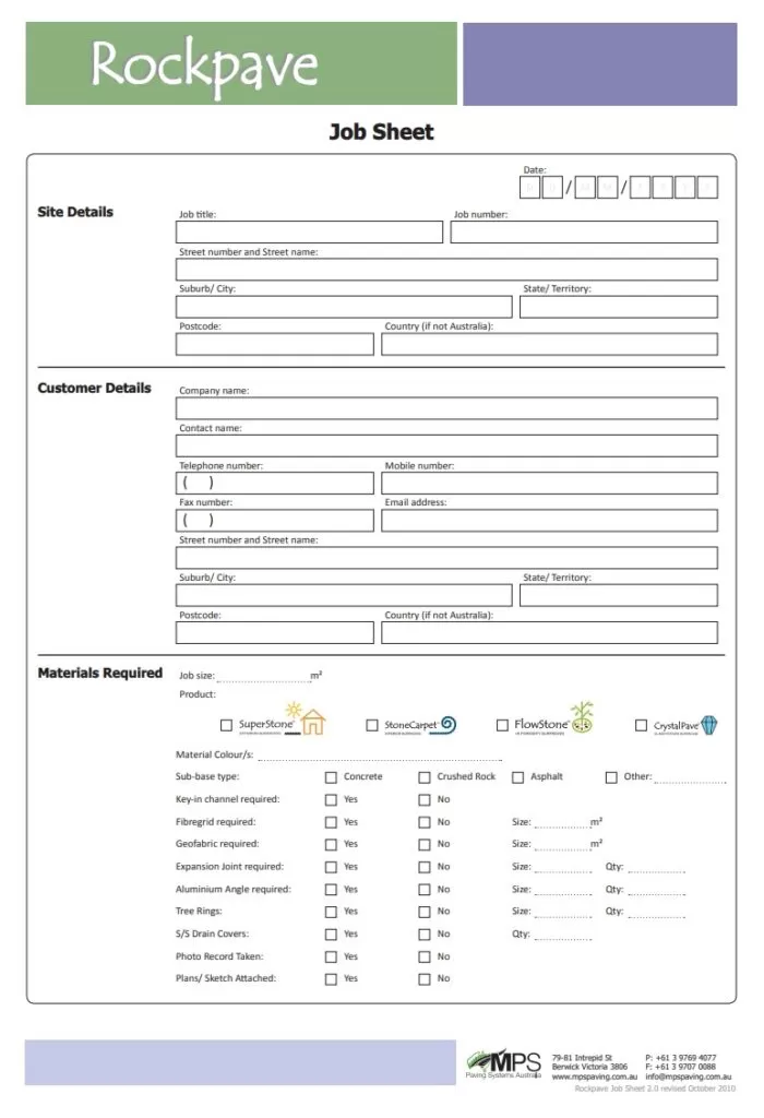 Professional Job Sheet Template