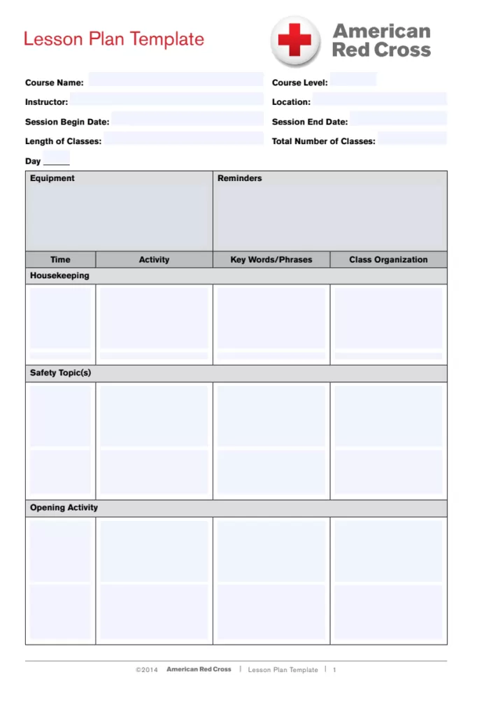 Red Cross Lesson Plan Template