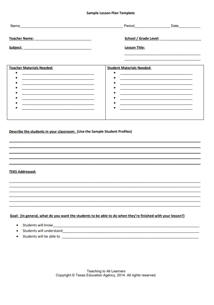 Sample Lesson Plan Template