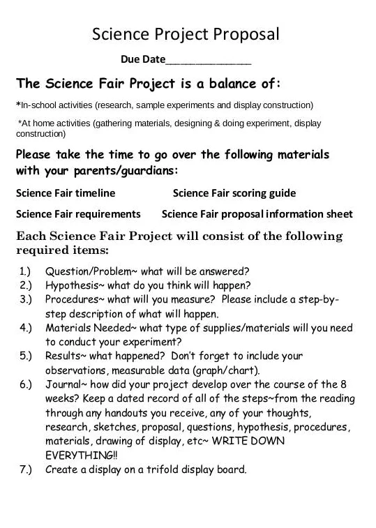 Science Project Proposal Template