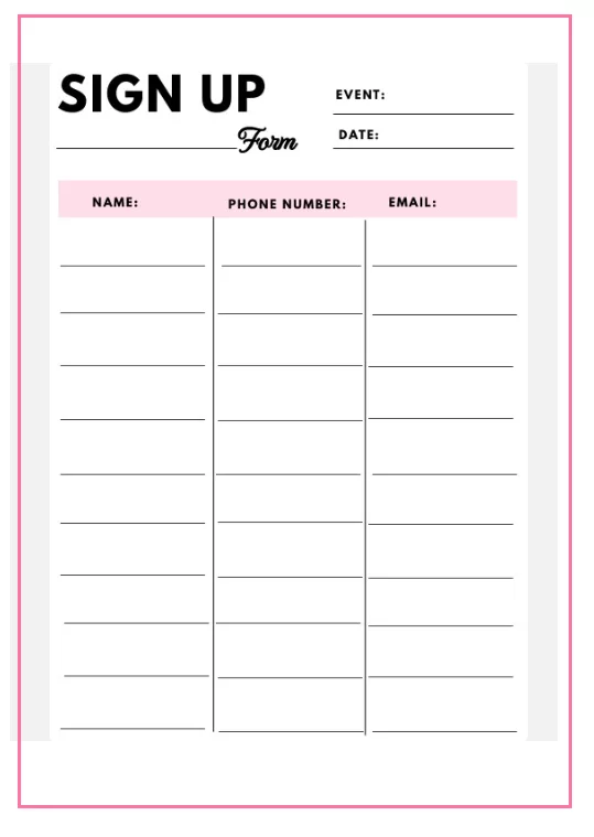 Sign Up Sheet Template