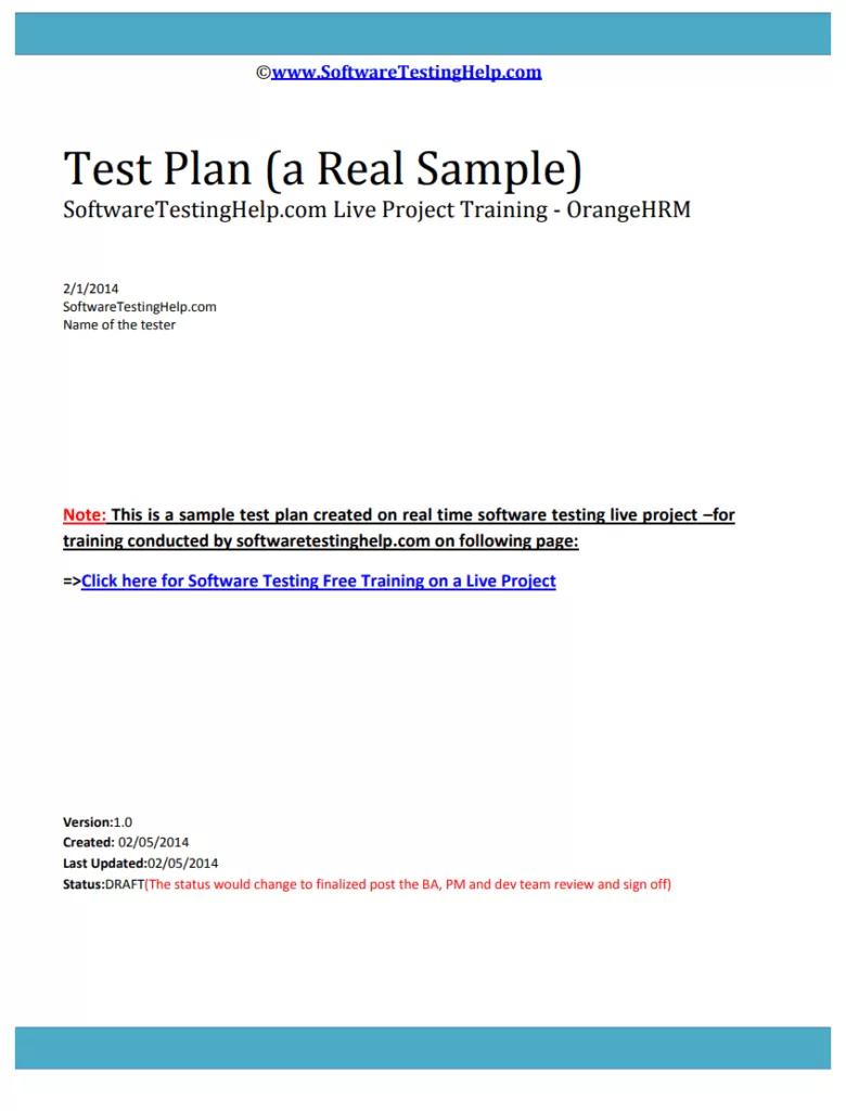 Test Plan Sample