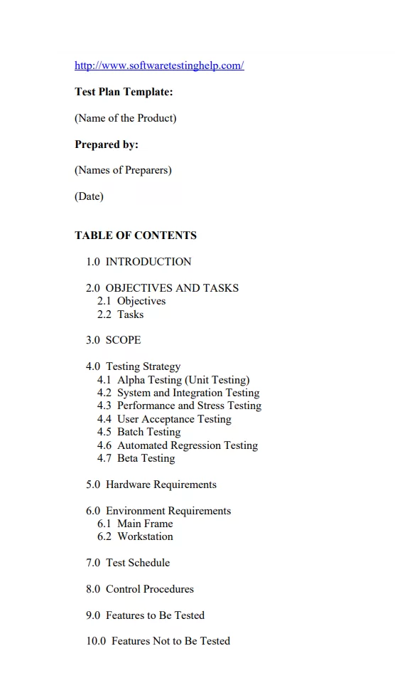 Test Planner Template