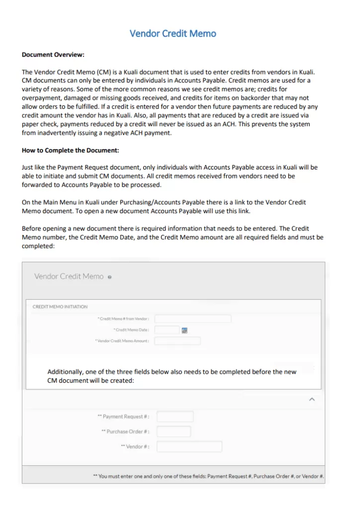 Vendor Credit Memo Template