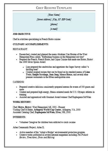 Chef Resume Template