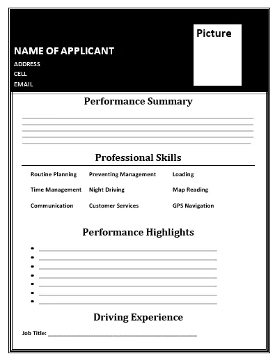 Driver Resume Template