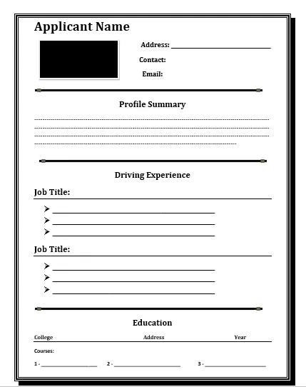 Driver Resume Template