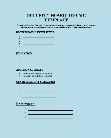 Security guard resume template 4