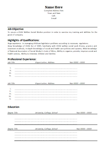 Social Worker Resume Template 1