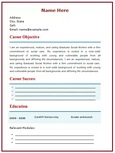 Social Worker Resume Template 4