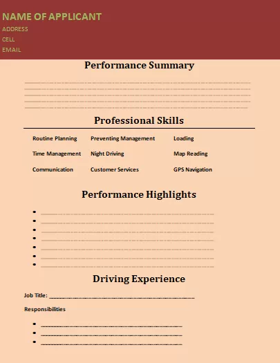 Truck Driver Resume Format