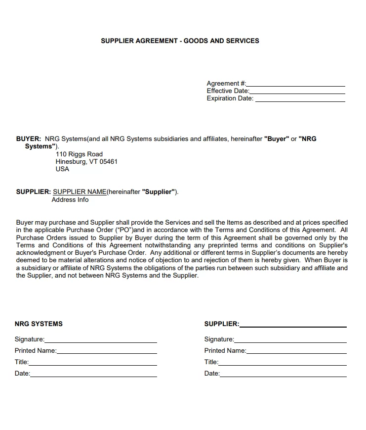 Goods Supply Agreement Template