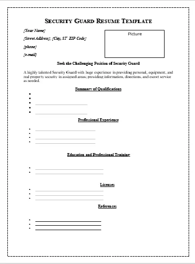 security guard resume template