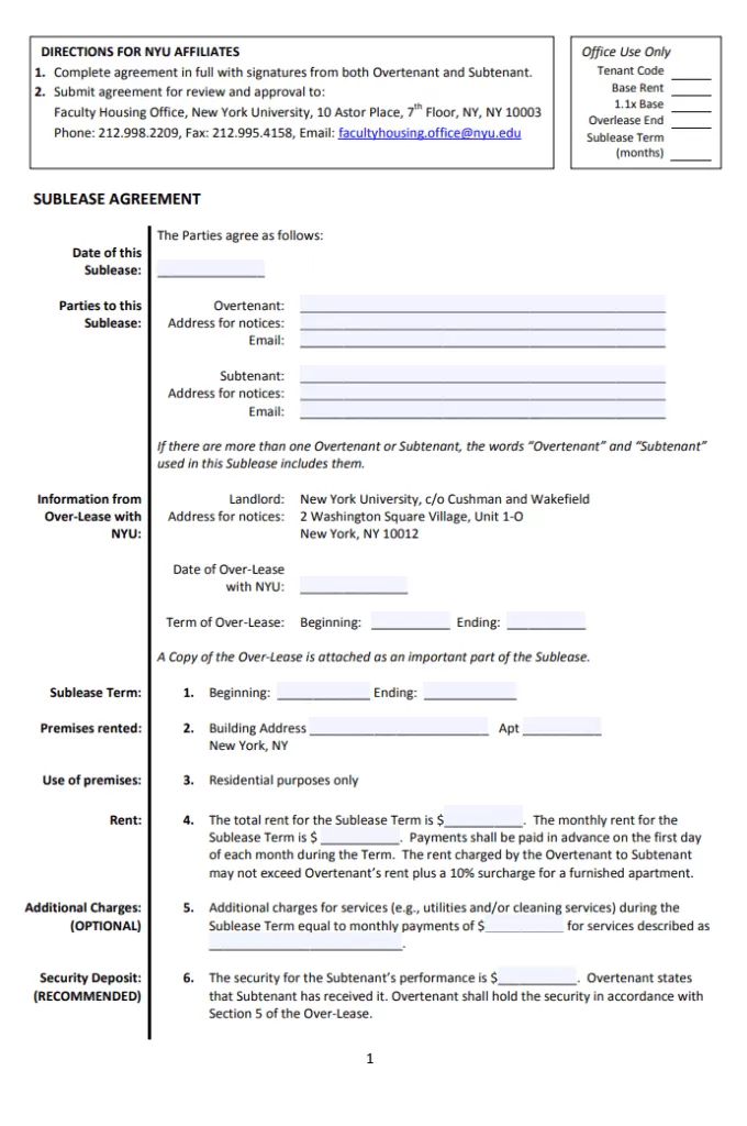 Sublease Agreement Template