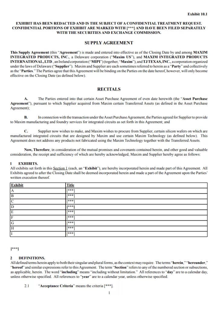 Supply Agreement Format