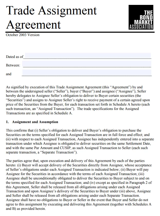 Trade Assignment Agreement Template