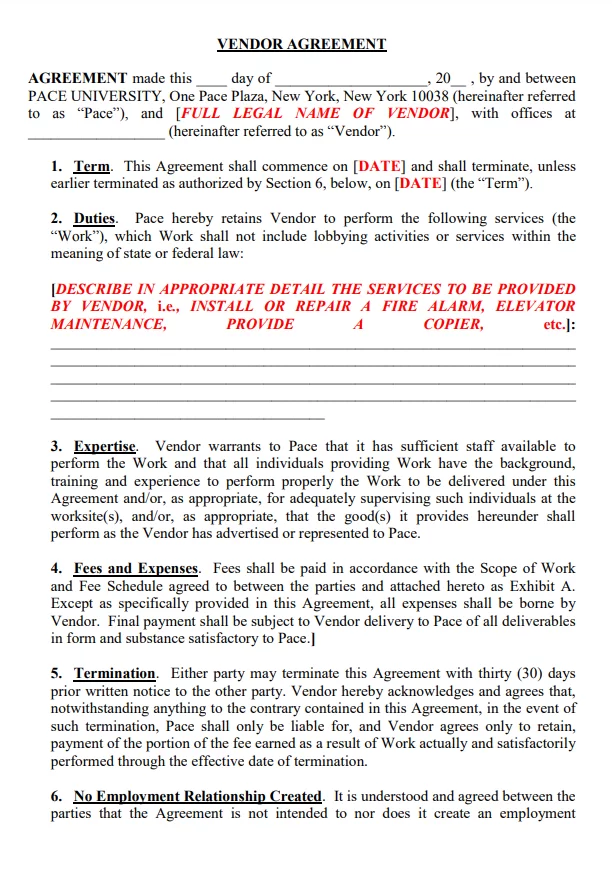 Vendor Trade Agreement Template