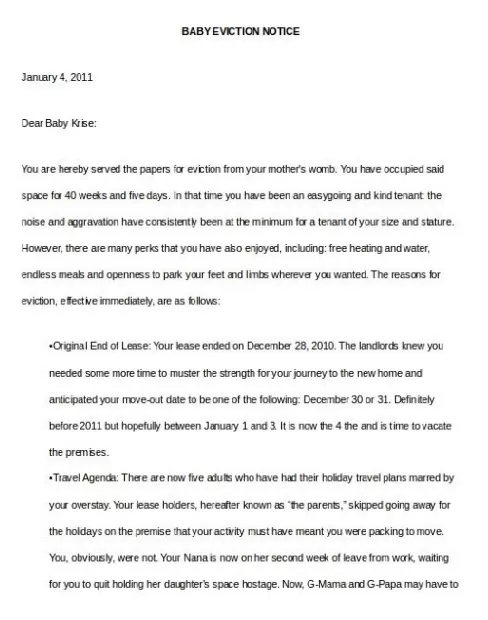 Baby Eviction Notice Letter Format