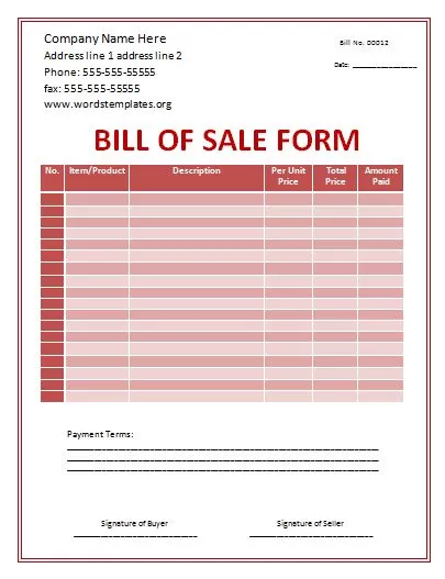 Bill of Sale Form