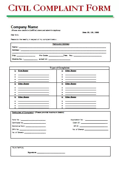 Civil Complaint Form