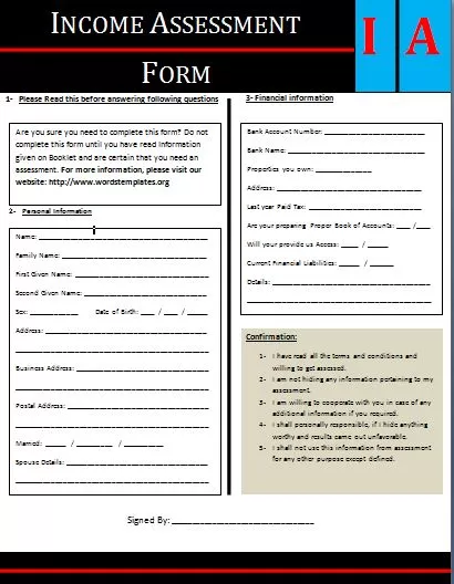 Income Assessment Form